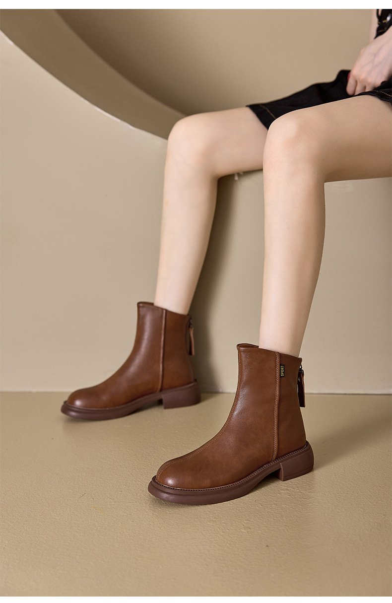 Back Zipper Leather Martin Boots