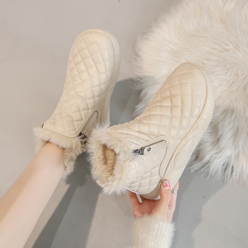 Winter Fluffy Leather Snow Shoes