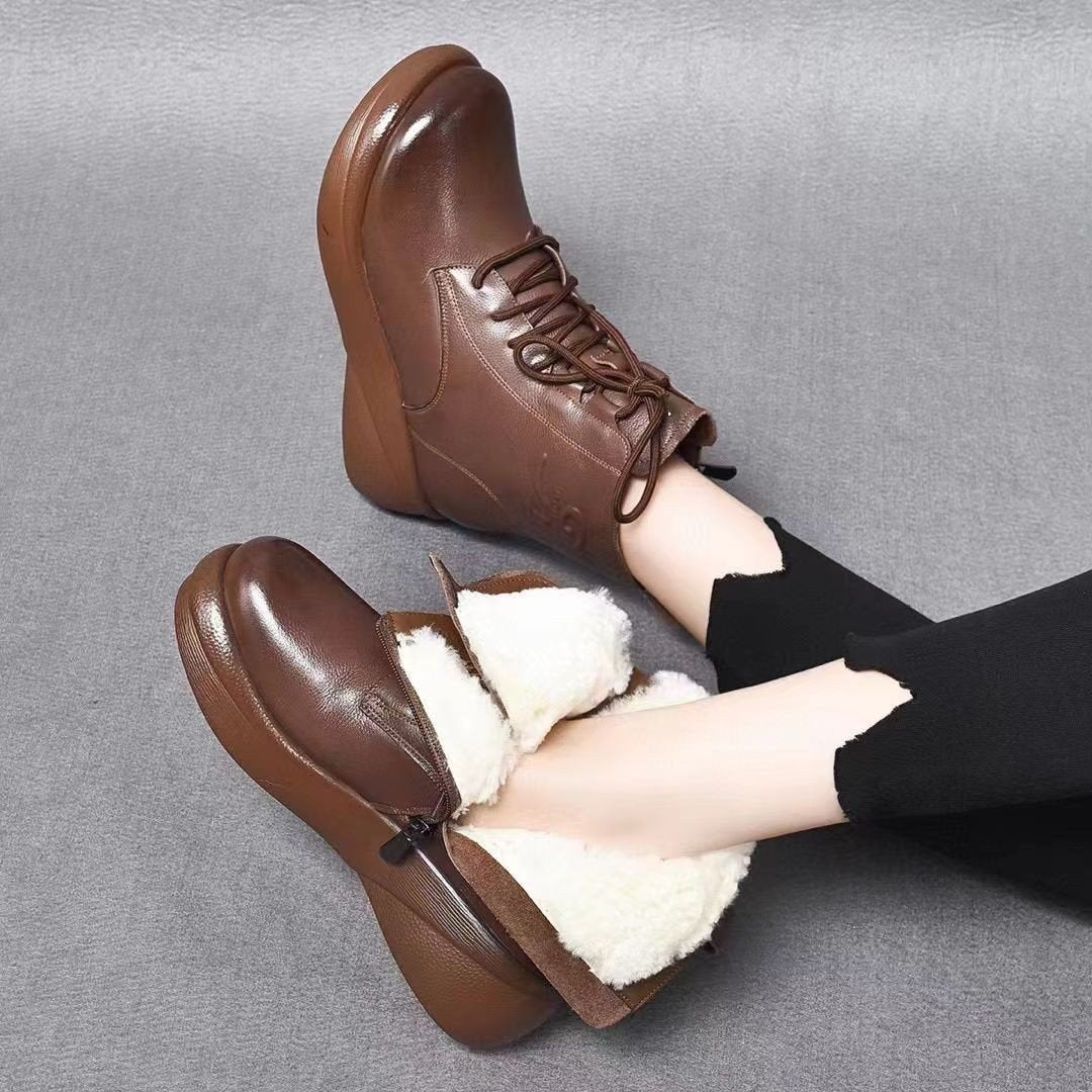 Handmade Soft Lace Up Leather Short Boots