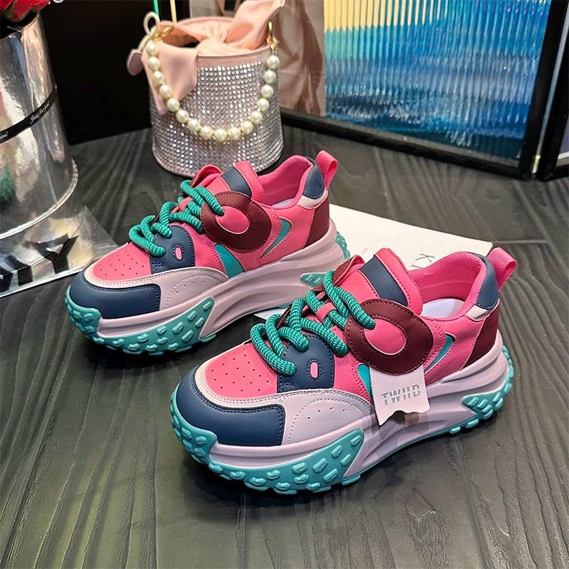 Mixed Color Leather Casual Sneakers