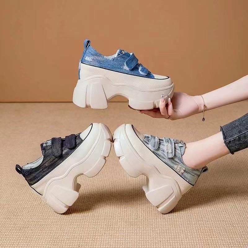 Denim Velcro Thick-Sole Casual Shoes