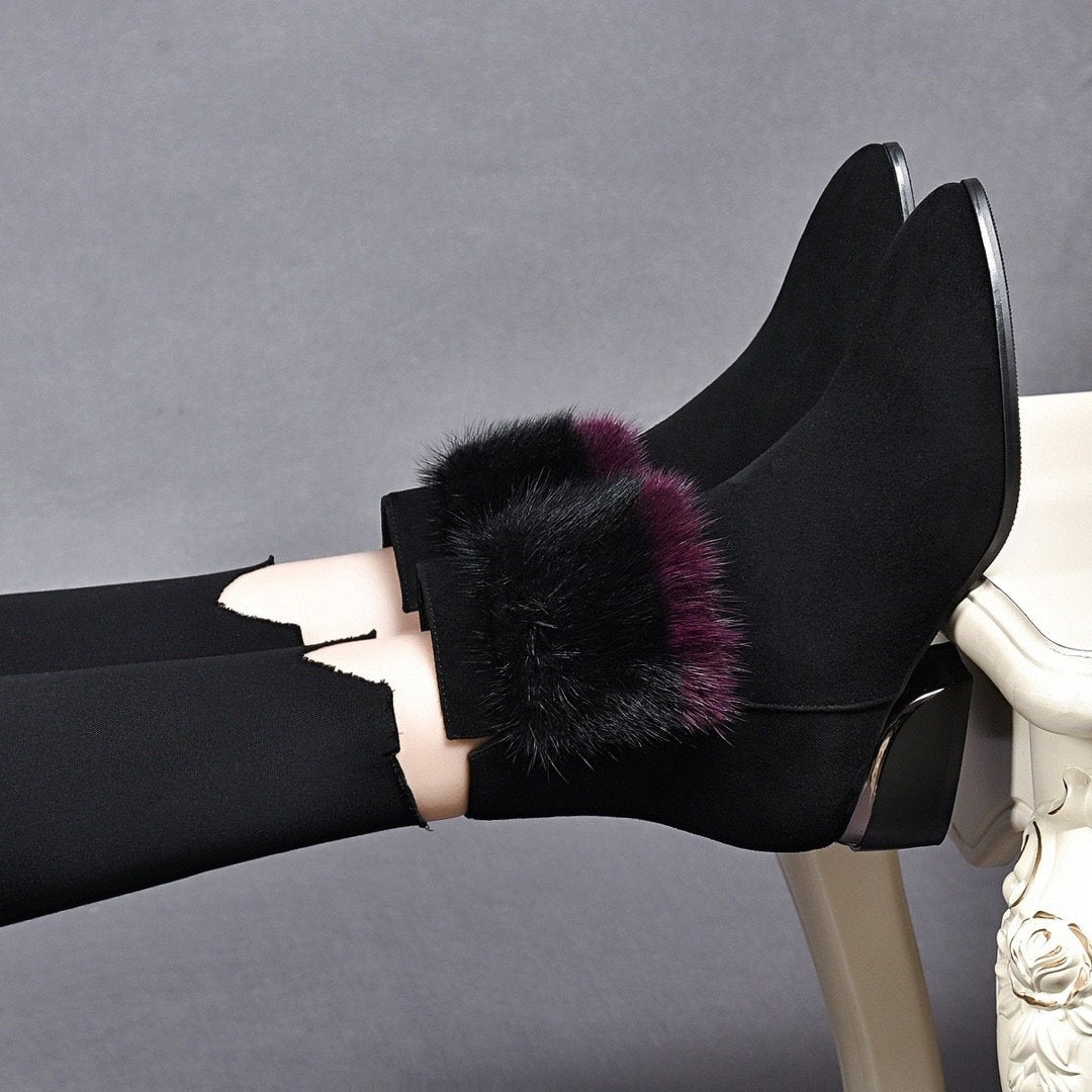 Black Fur Casual Warm Ankle Boots