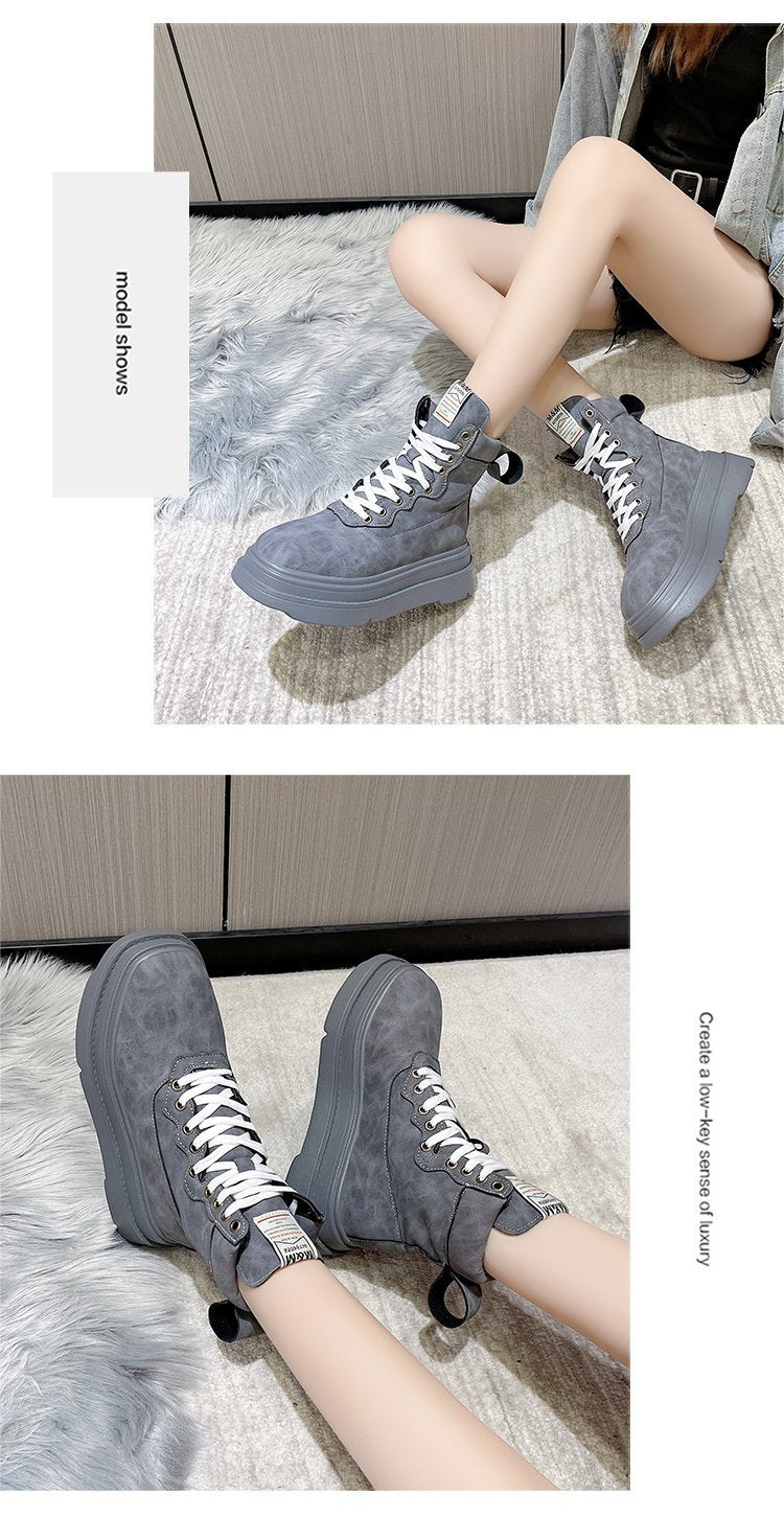 Vintage Bright Lace-Up Short Boots