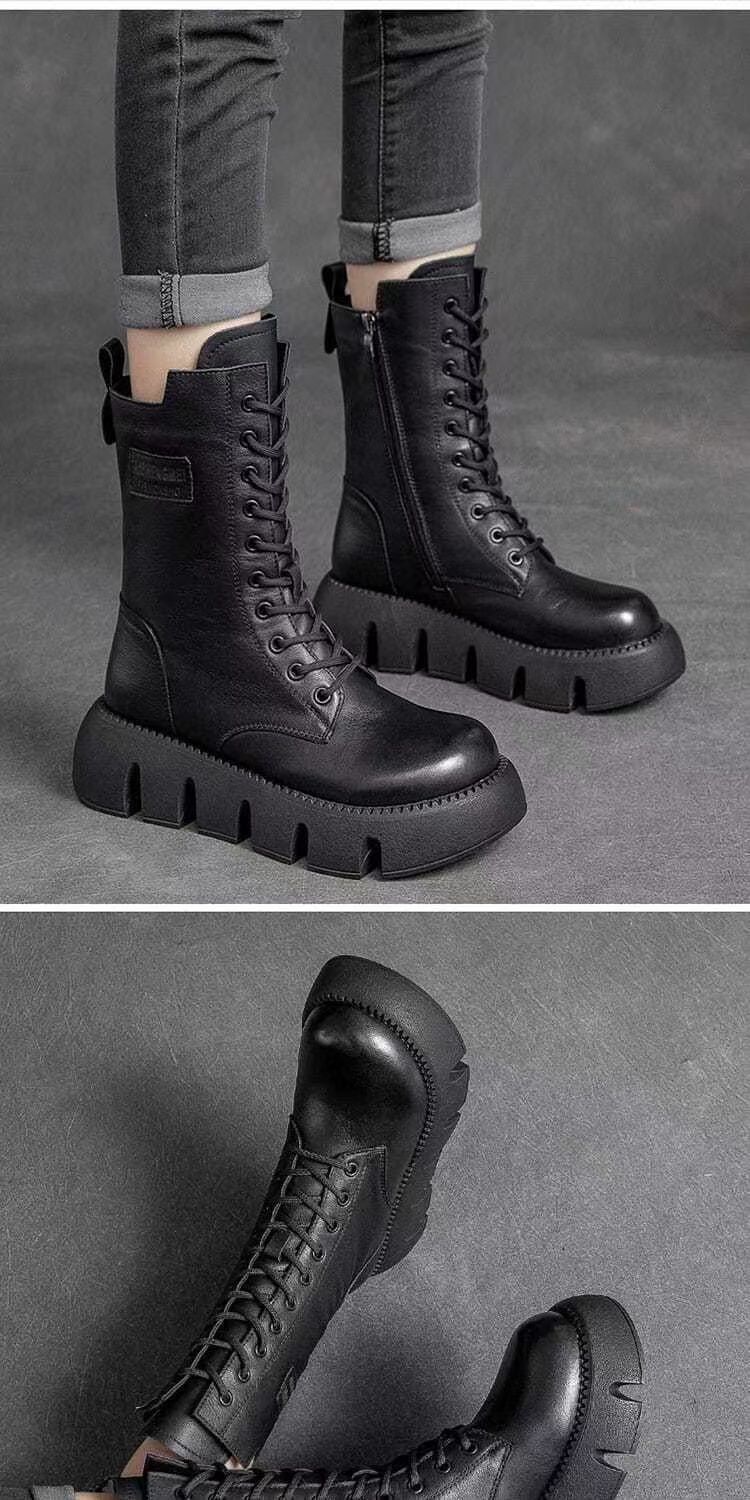 Handmade Retro Leather Platform Boots