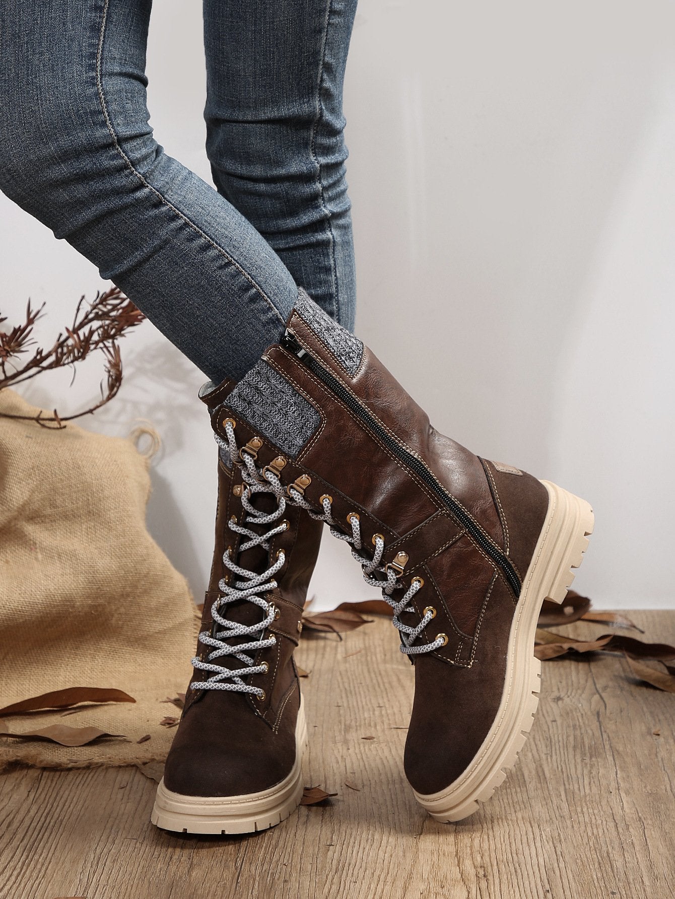Vintage Patchwork Non-Slip Mid Calf Boots