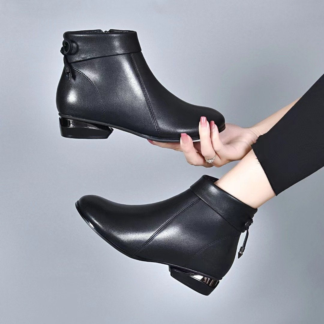 Soft Leather Versatile Low Heel Boots