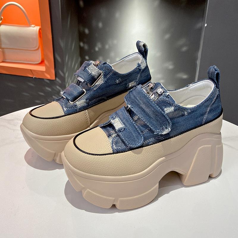 Denim Velcro Thick-Sole Casual Shoes