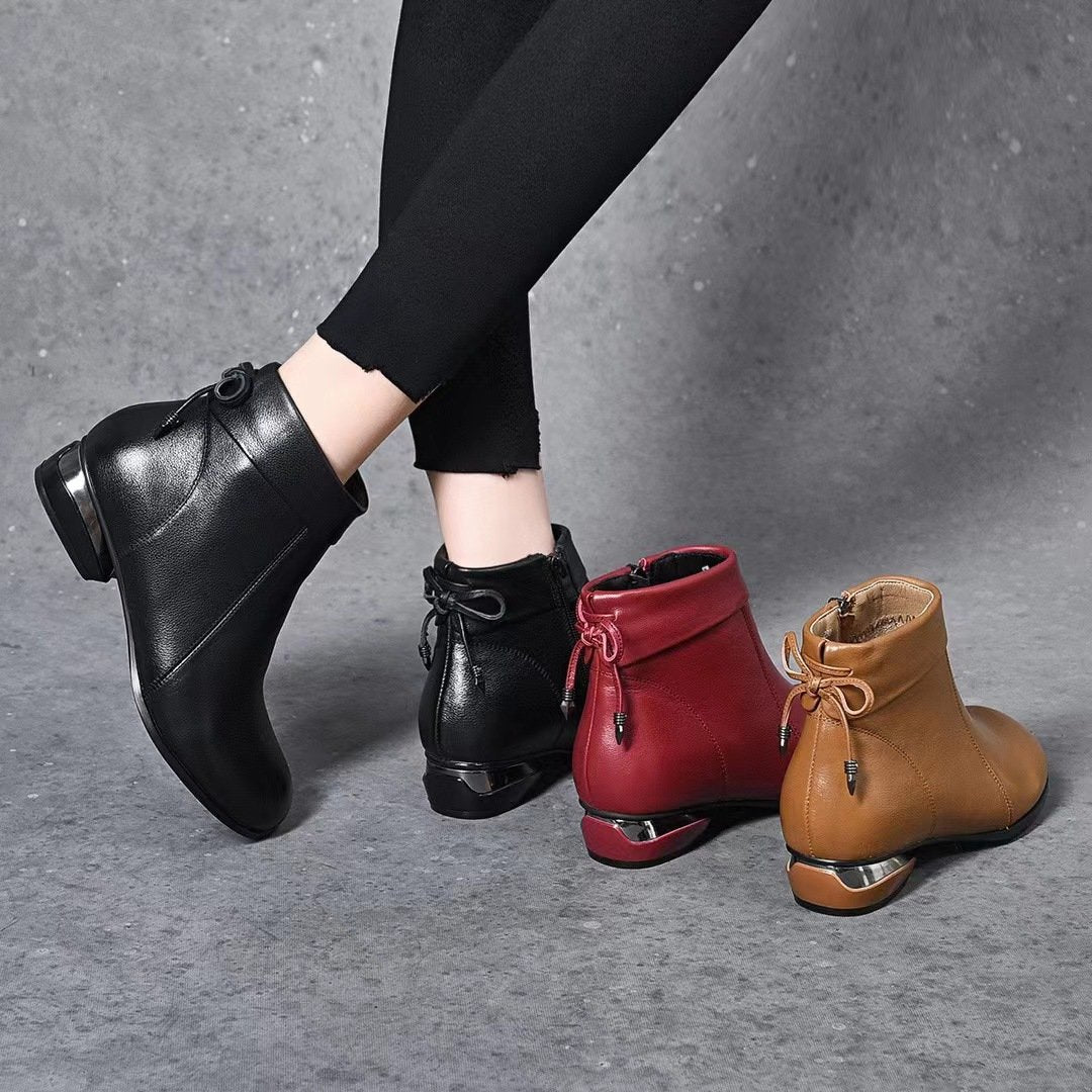 Soft Leather Versatile Low Heel Boots
