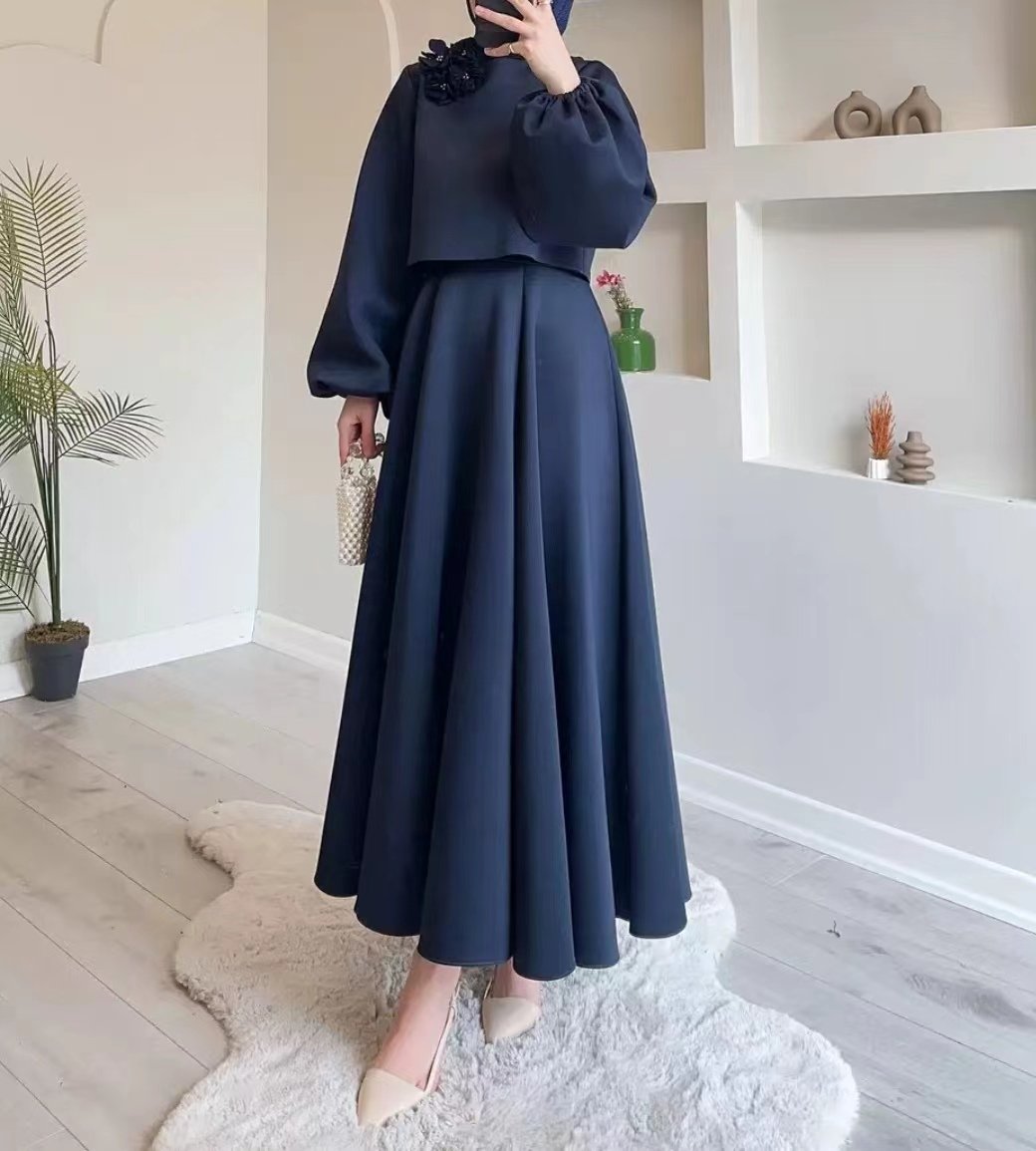 Solid Color Floral Flowy Midi Dress