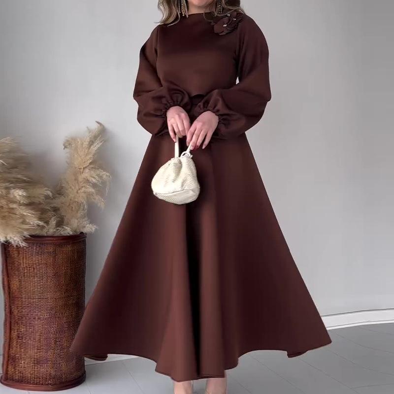 Solid Color Floral Flowy Midi Dress