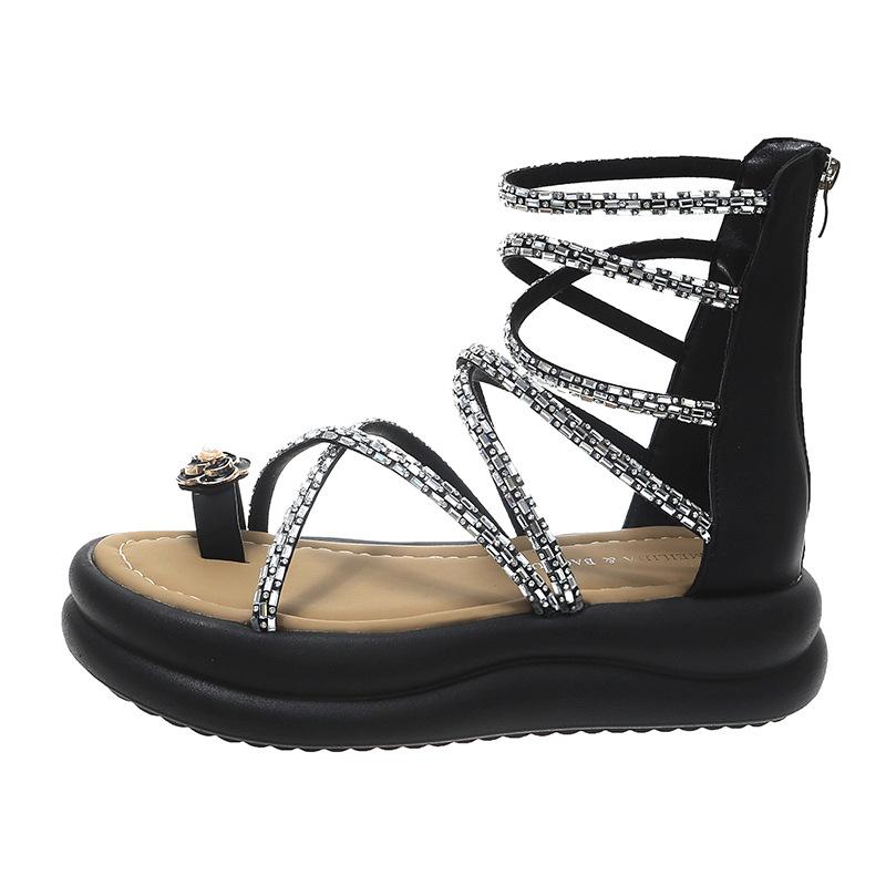 Camellia Rhinestone Cross Soft Sandals