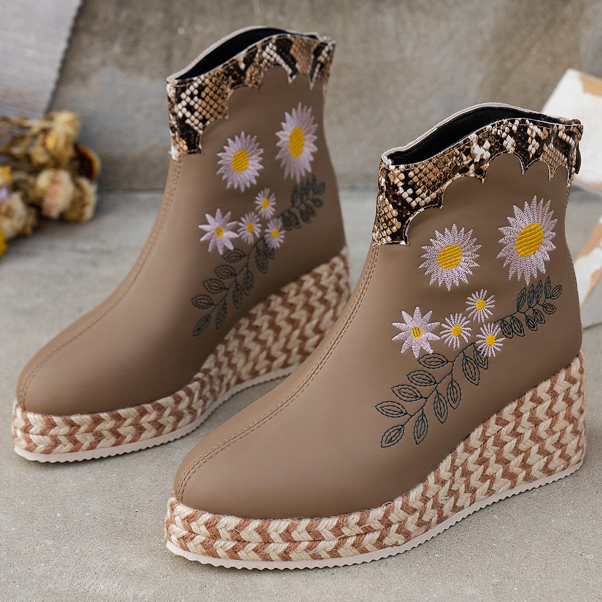 Wedges Embroidered Casual Retro Ankle Boots