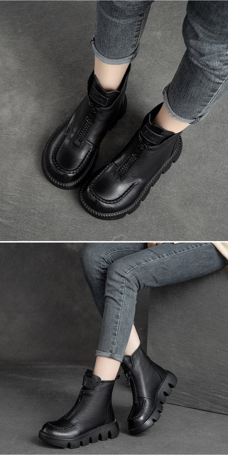 Warm Comfy Leather Zipper Boots