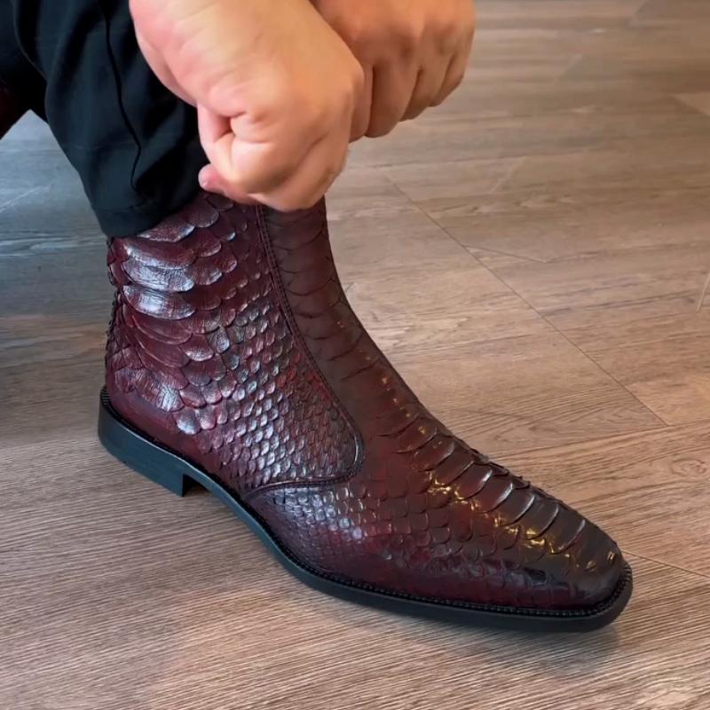 Burgundy Leather Casual Boots