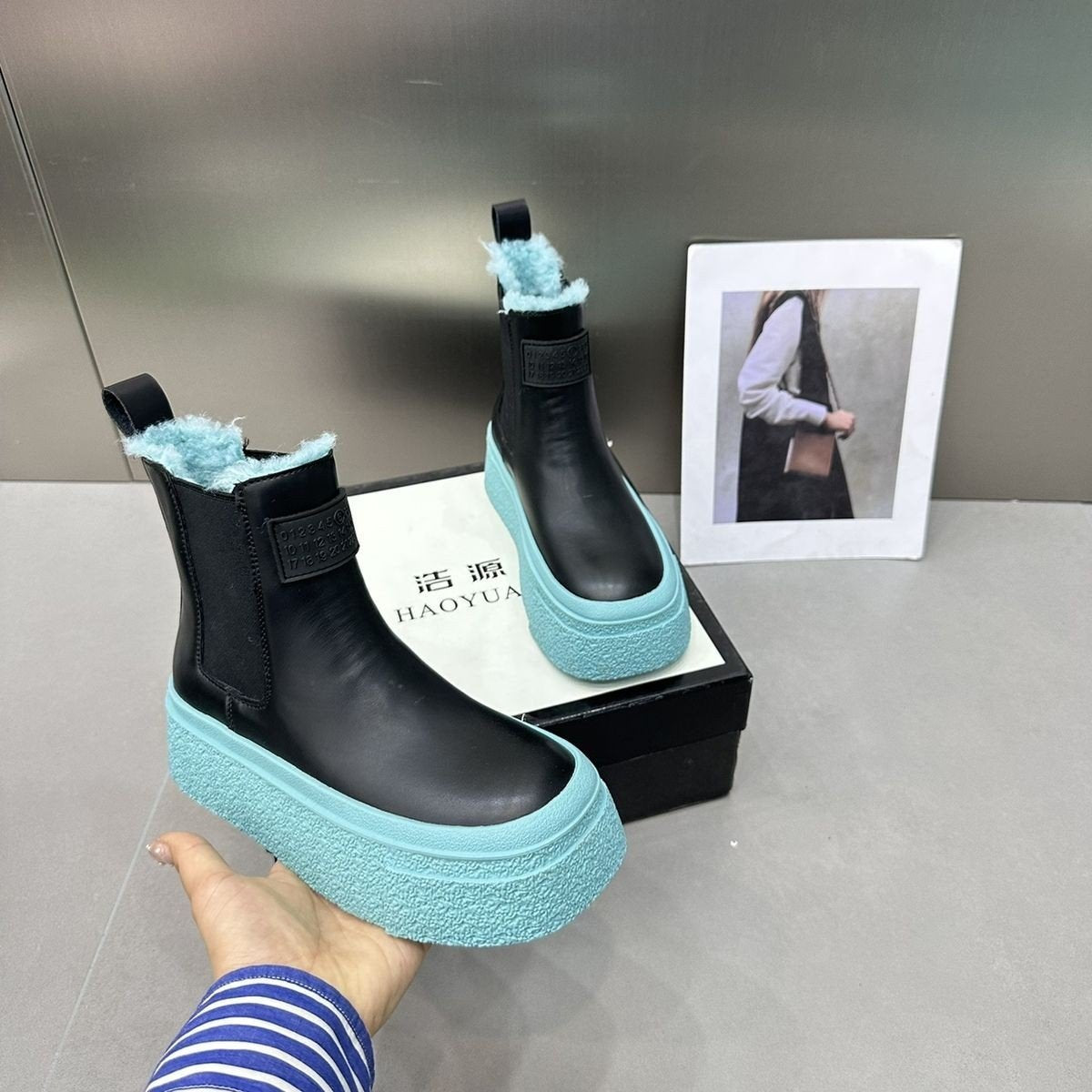 Bright Color Fur Flats Ankle Boots