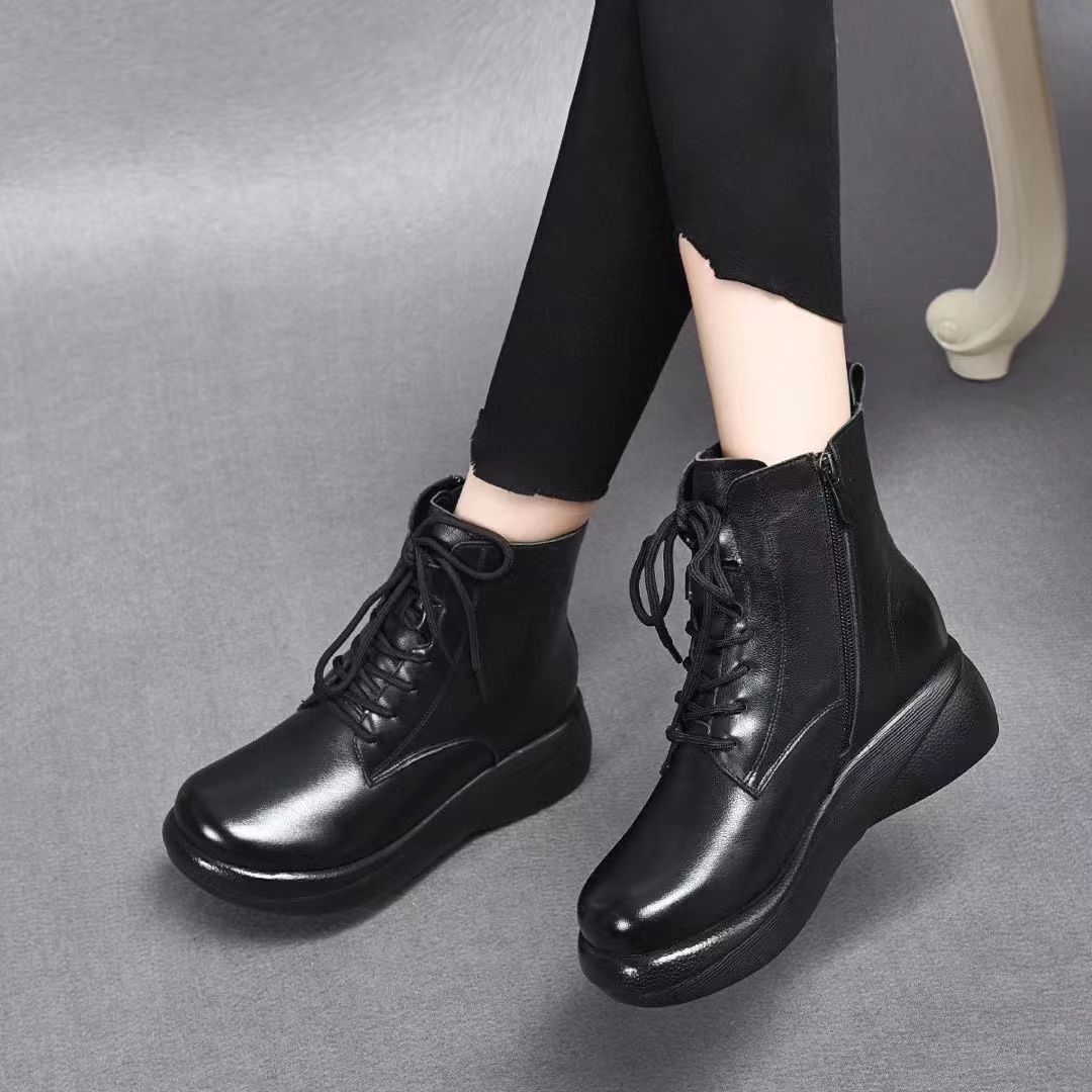 Handmade Soft Lace Up Leather Short Boots