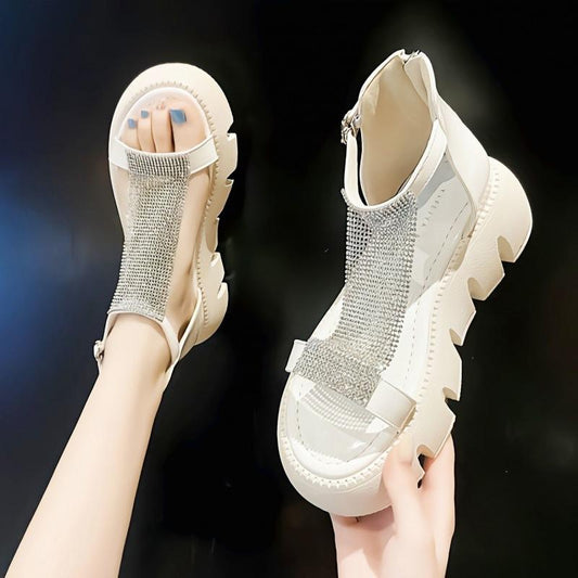 Bling Strap Casual Zipper Platform Sandals