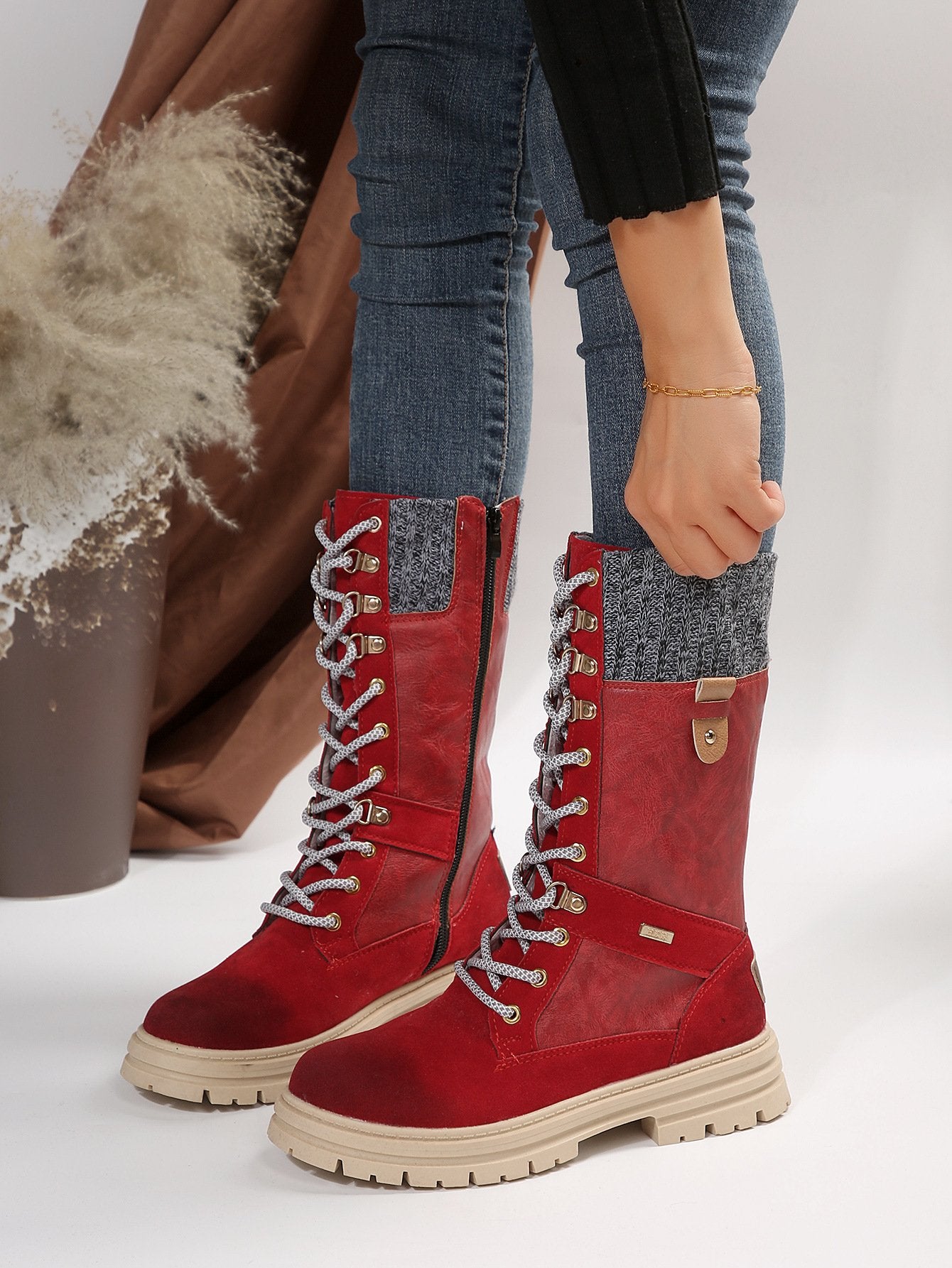 Vintage Patchwork Non-Slip Mid Calf Boots
