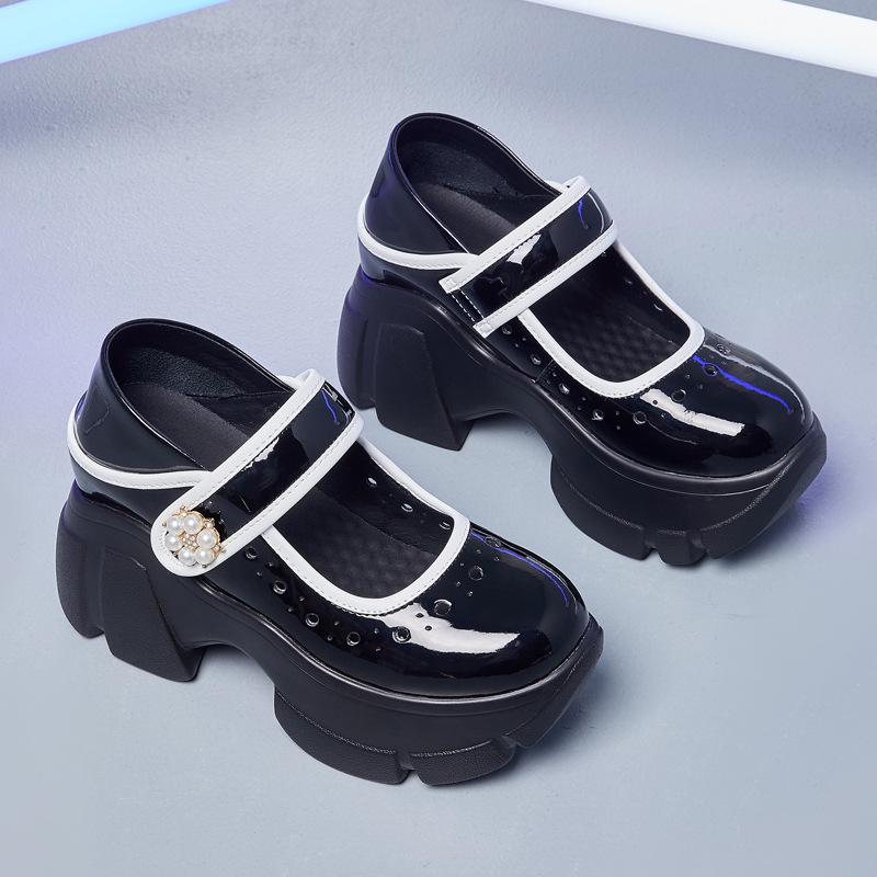 Leather Velcro Rhinestones Chunky Sneakers