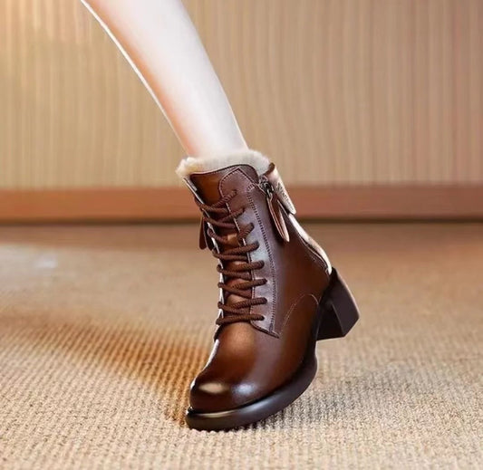 Square Side Zipper Mid Heel Boots