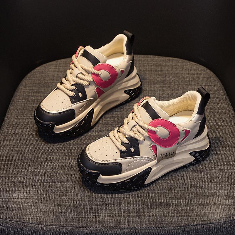 Mixed Color Leather Casual Sneakers