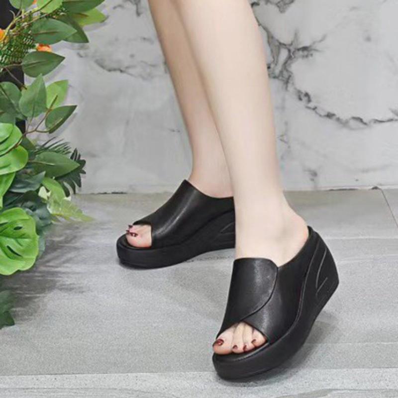 ITALY Soft Leather Orthopedic Fish Mouth Non-Slip Slippers