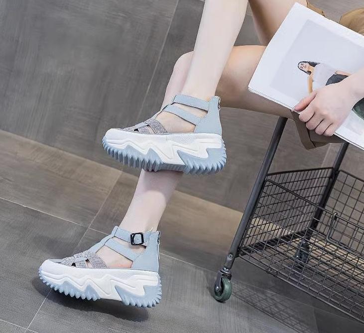 Gothic Thick-Sole Leather Rhinestone Sandals