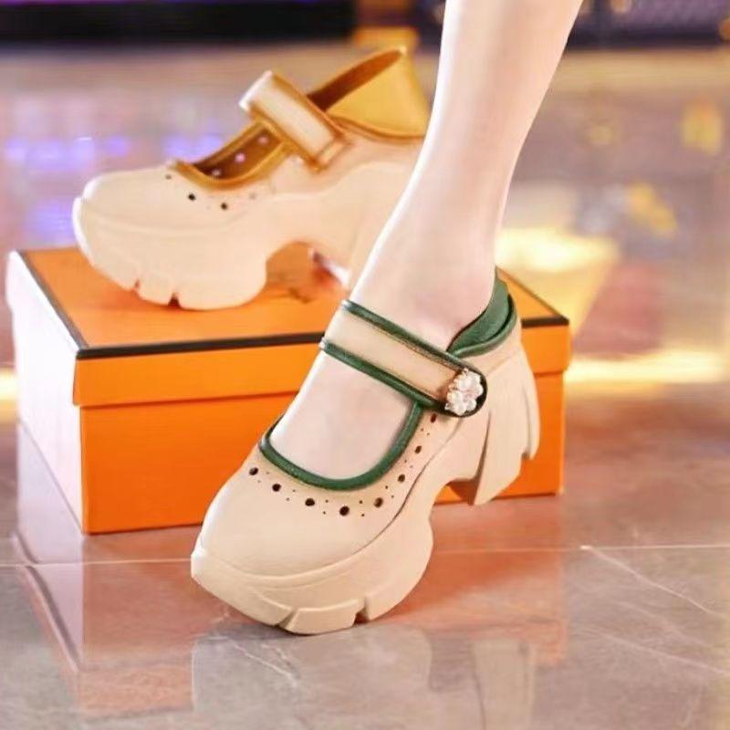 Leather Velcro Rhinestones Chunky Sneakers