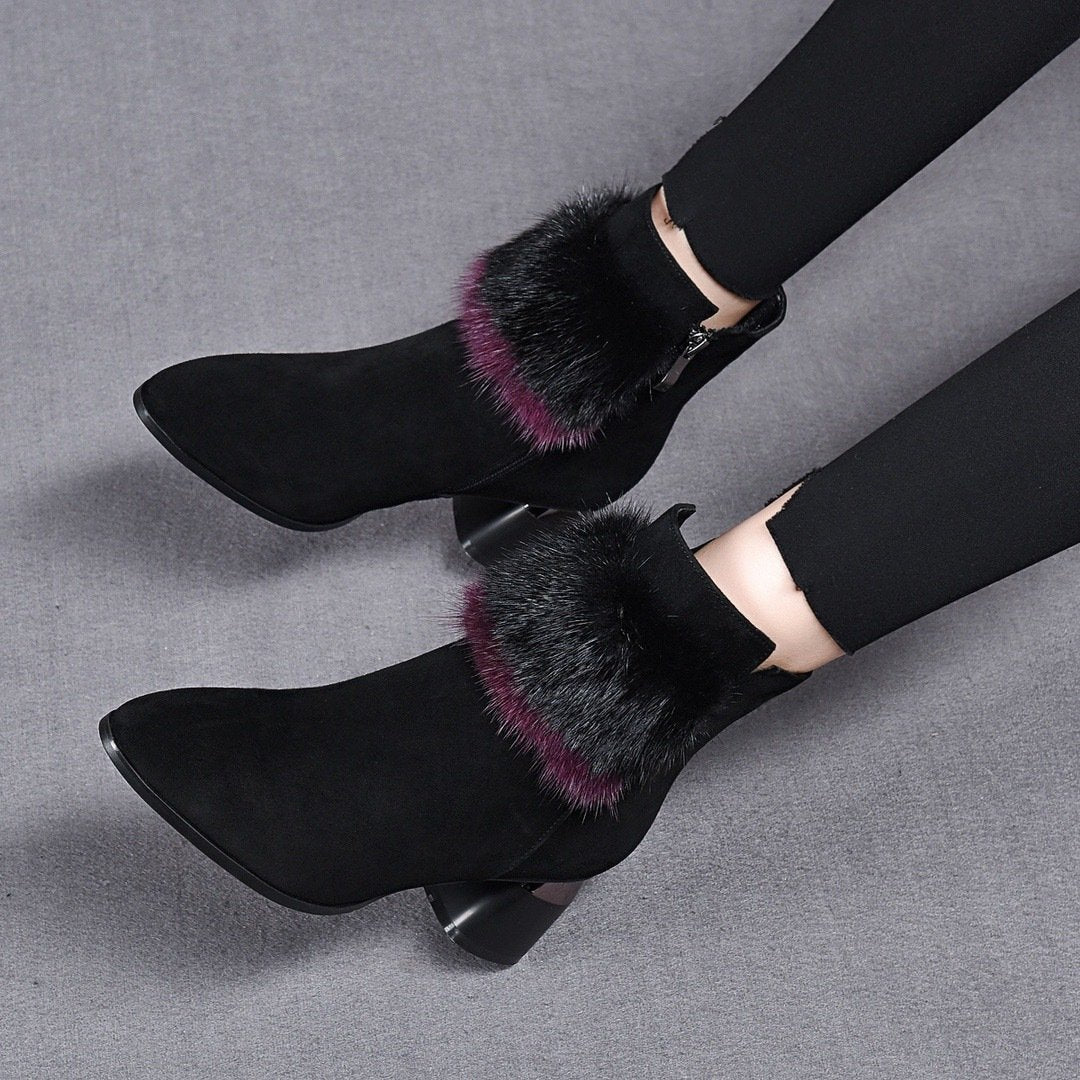 Black Fur Casual Warm Ankle Boots