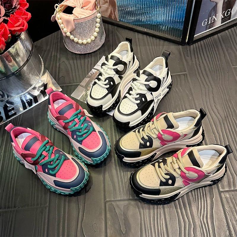 Mixed Color Leather Casual Sneakers