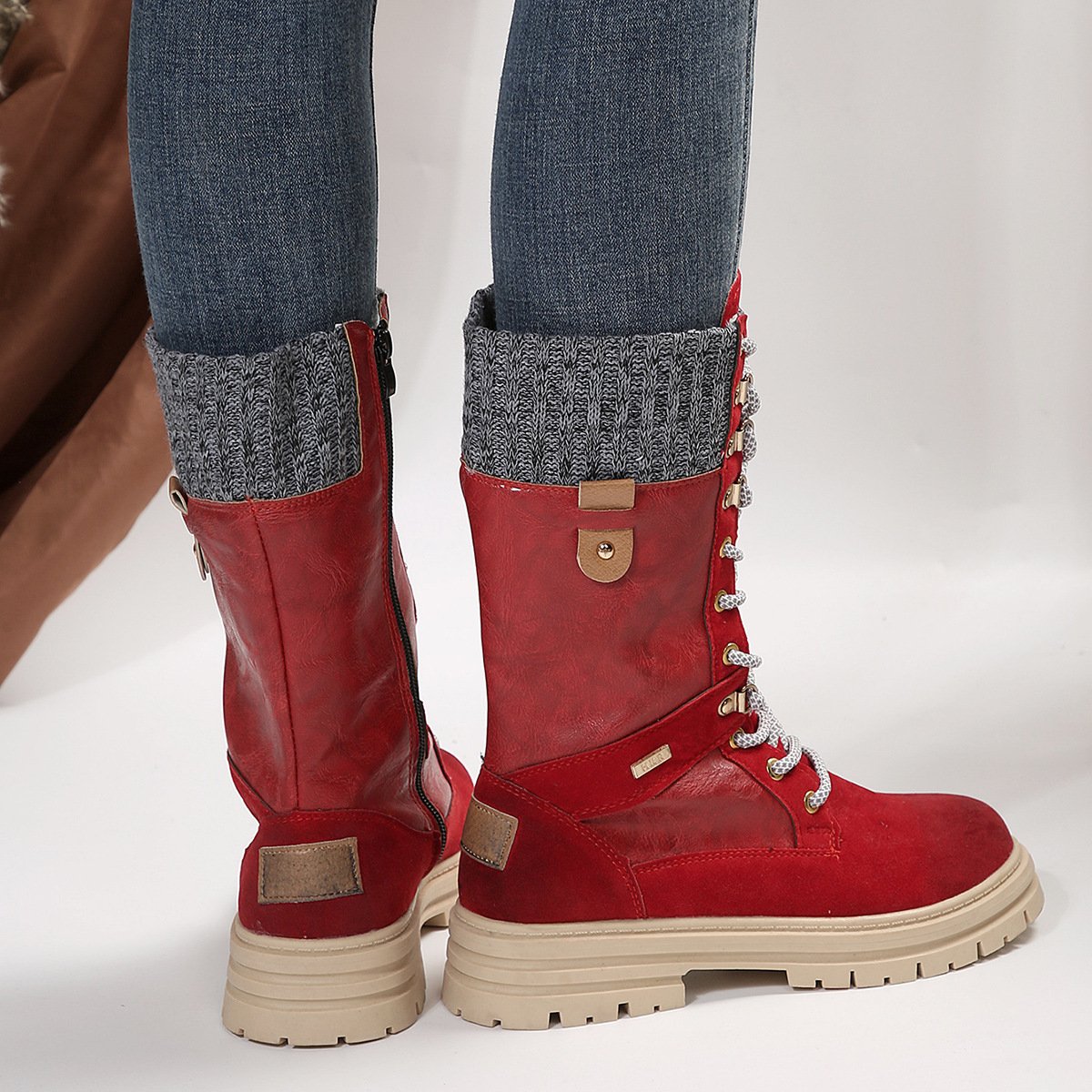Vintage Patchwork Non-Slip Mid Calf Boots