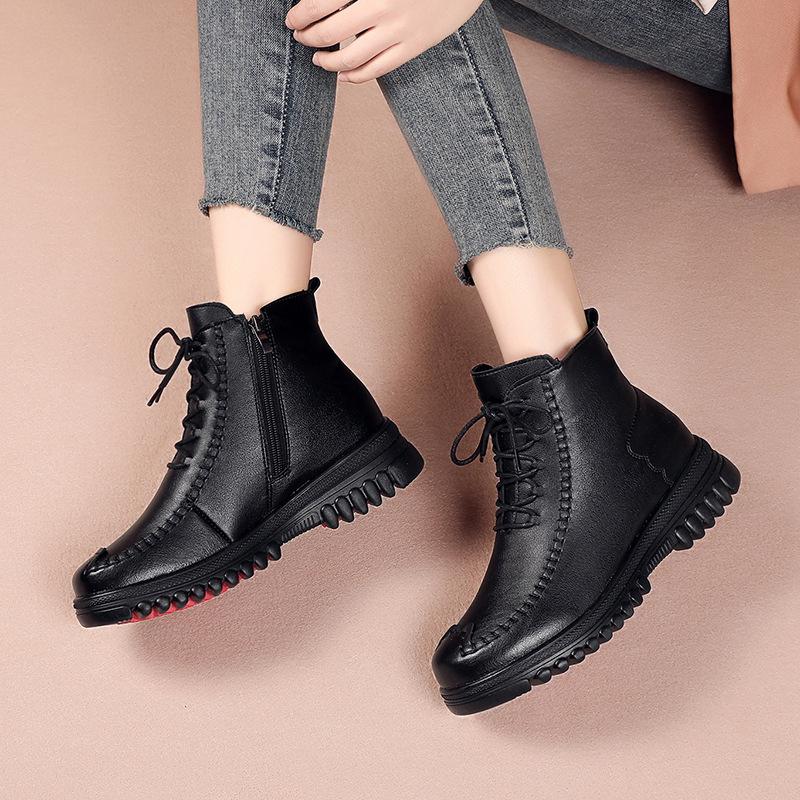 Black High Quality Leather Warm Non-Slip Shoes