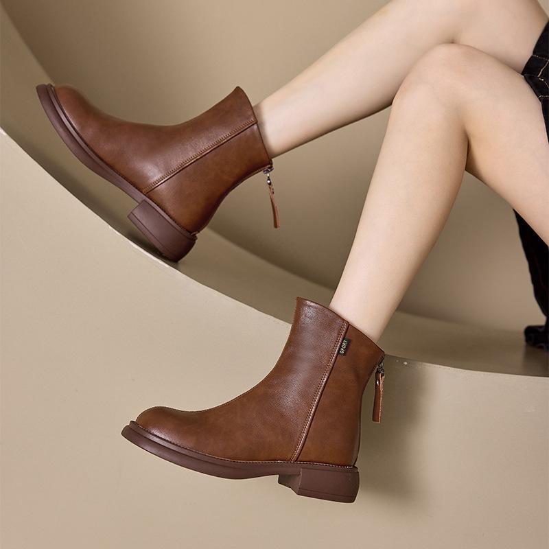Back Zipper Leather Martin Boots