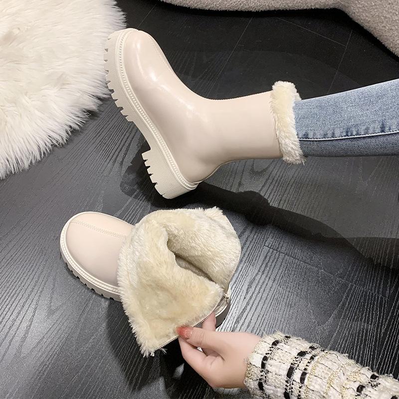 Solid Color Fur Fleece Lined Waterproof Snow Boots