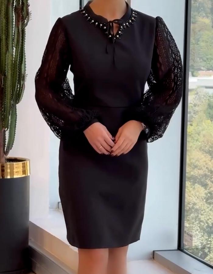 Embroidered Bubble Sleeve Dress