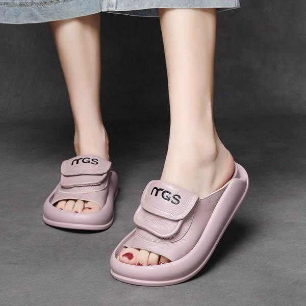 Rubber Genuine Leather Soft Flat Sandals