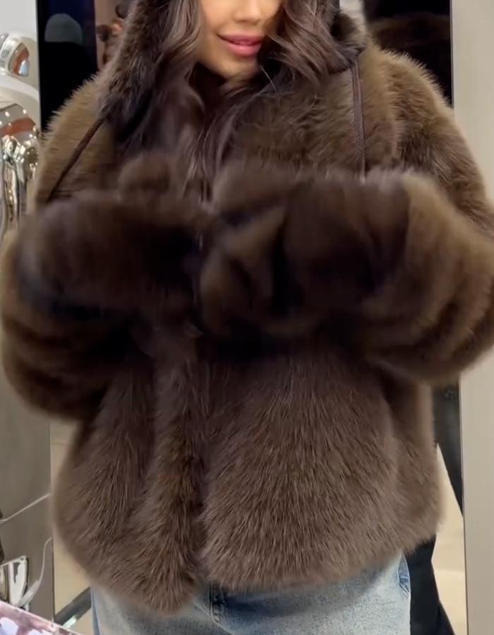 Brown Fluffy Casual Jacket