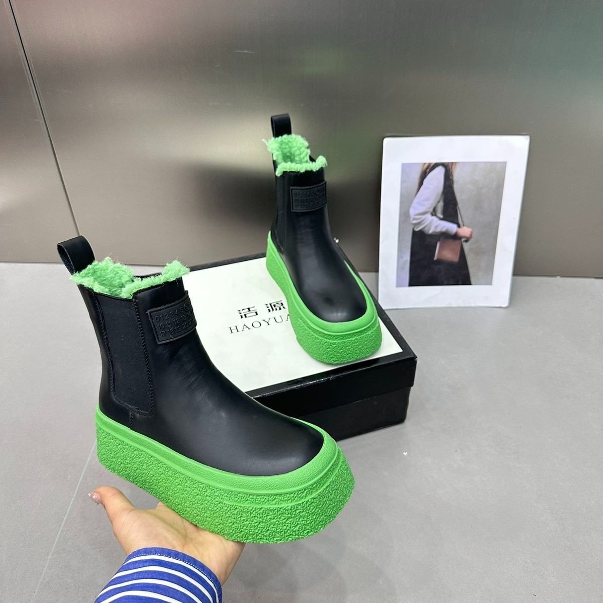 Bright Color Fur Flats Ankle Boots