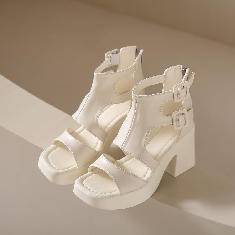 Cross-Strap Casual Roman High Heels Sandals