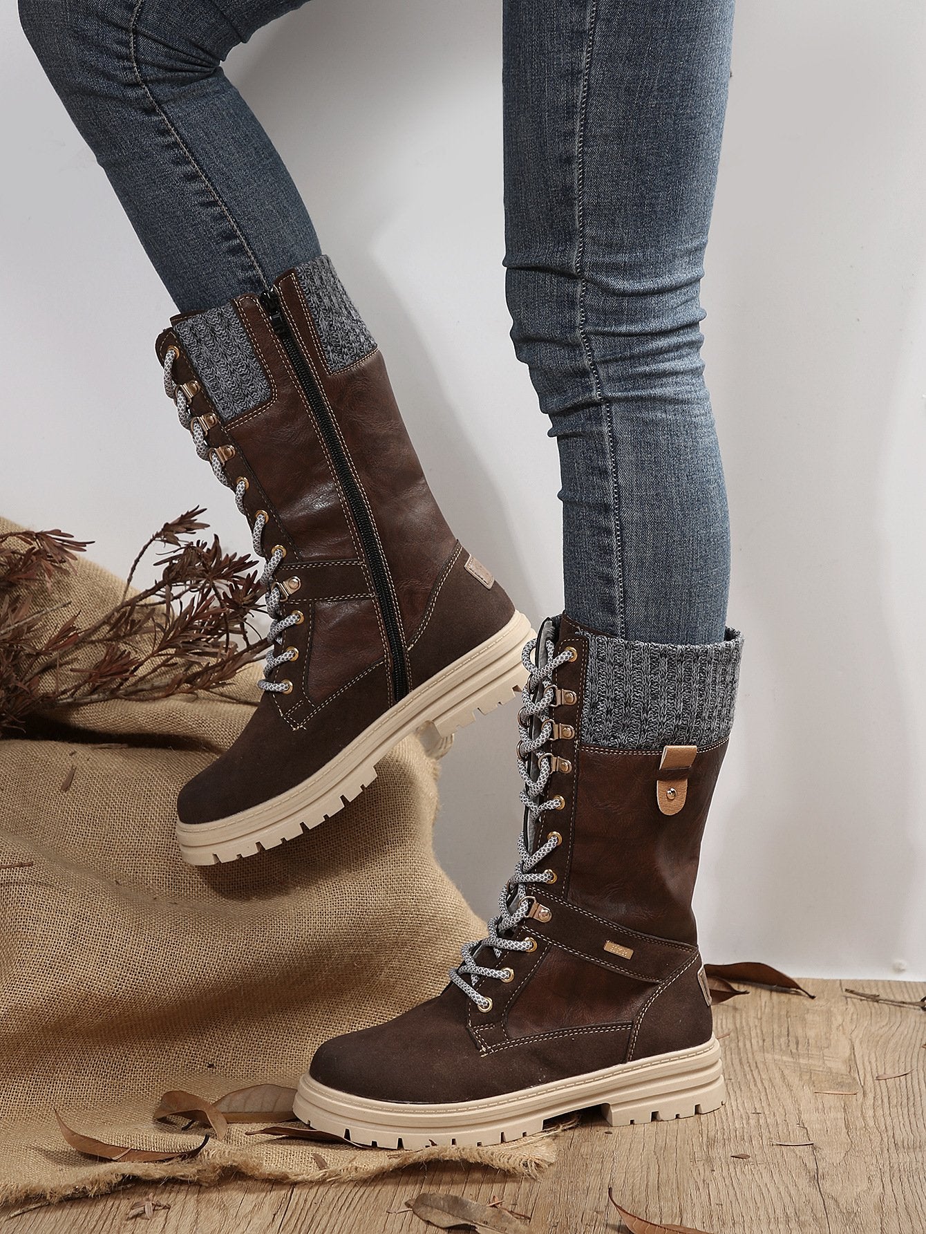 Vintage Patchwork Non-Slip Mid Calf Boots