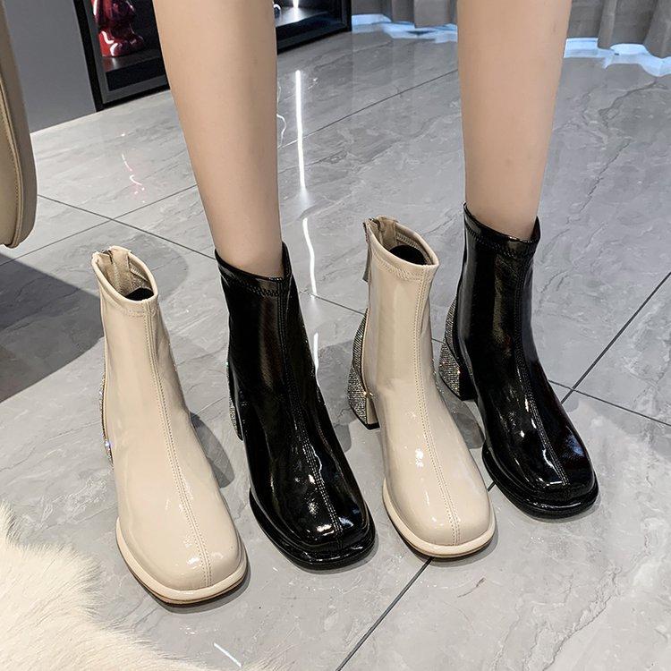 Rhinestone Leather Round Toe Boots