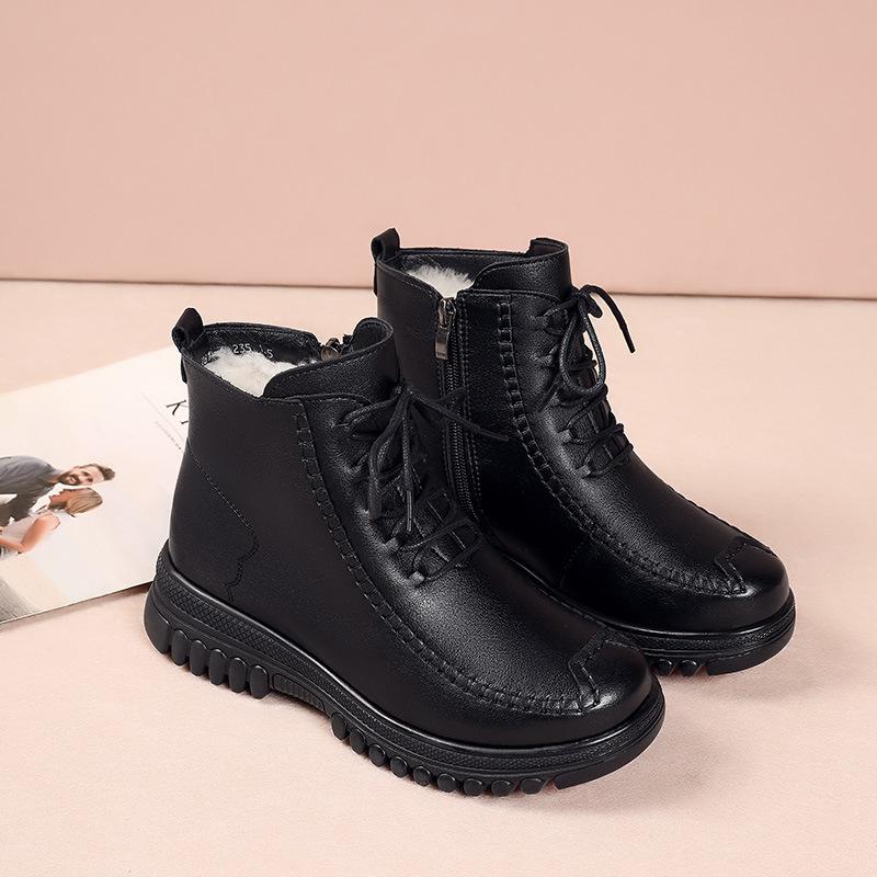 Black High Quality Leather Warm Non-Slip Shoes
