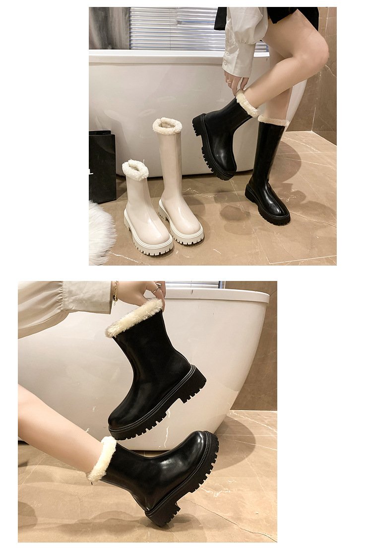 Solid Color Fur Fleece Lined Waterproof Snow Boots