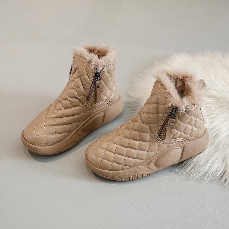 Winter Fluffy Leather Snow Shoes