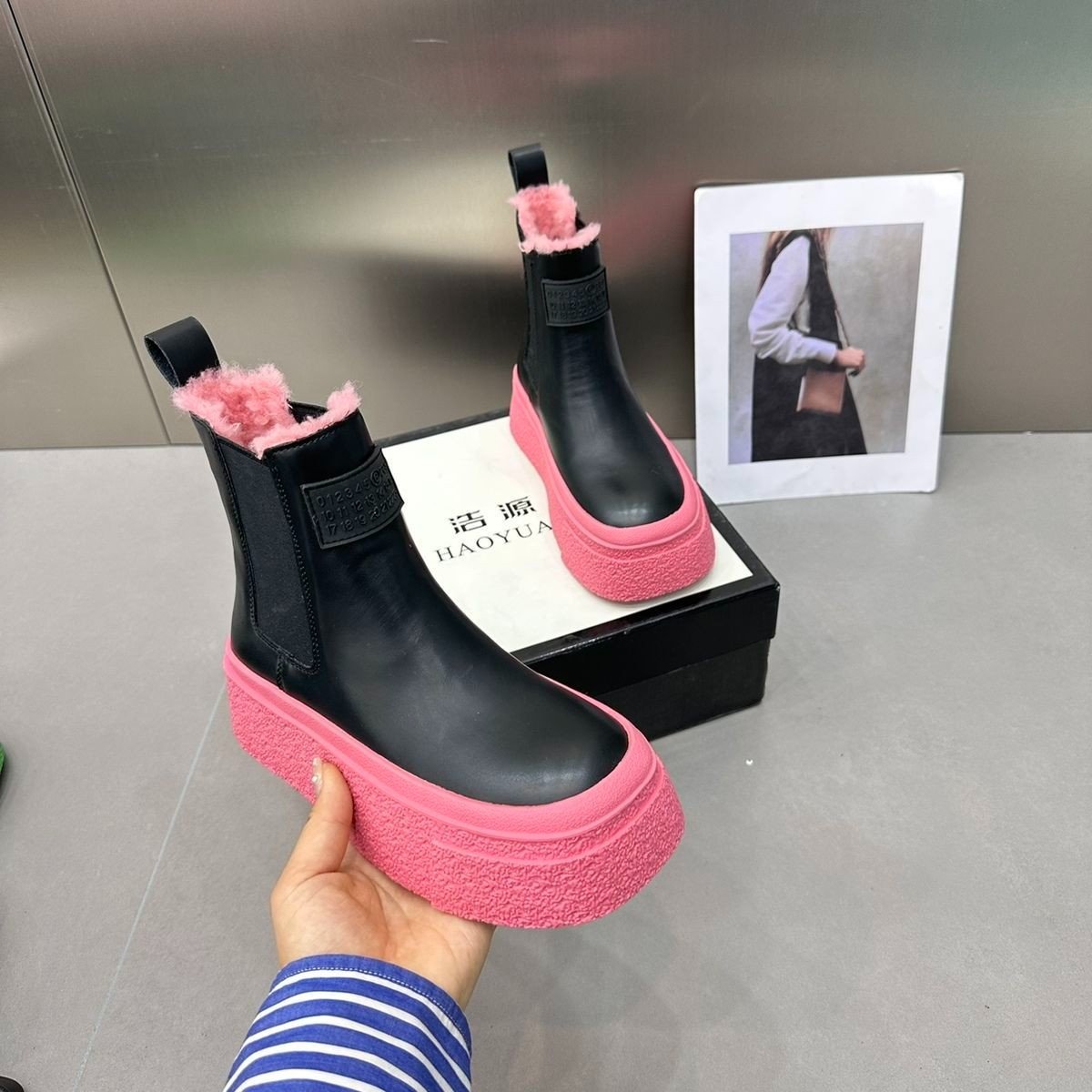 Bright Color Fur Flats Ankle Boots