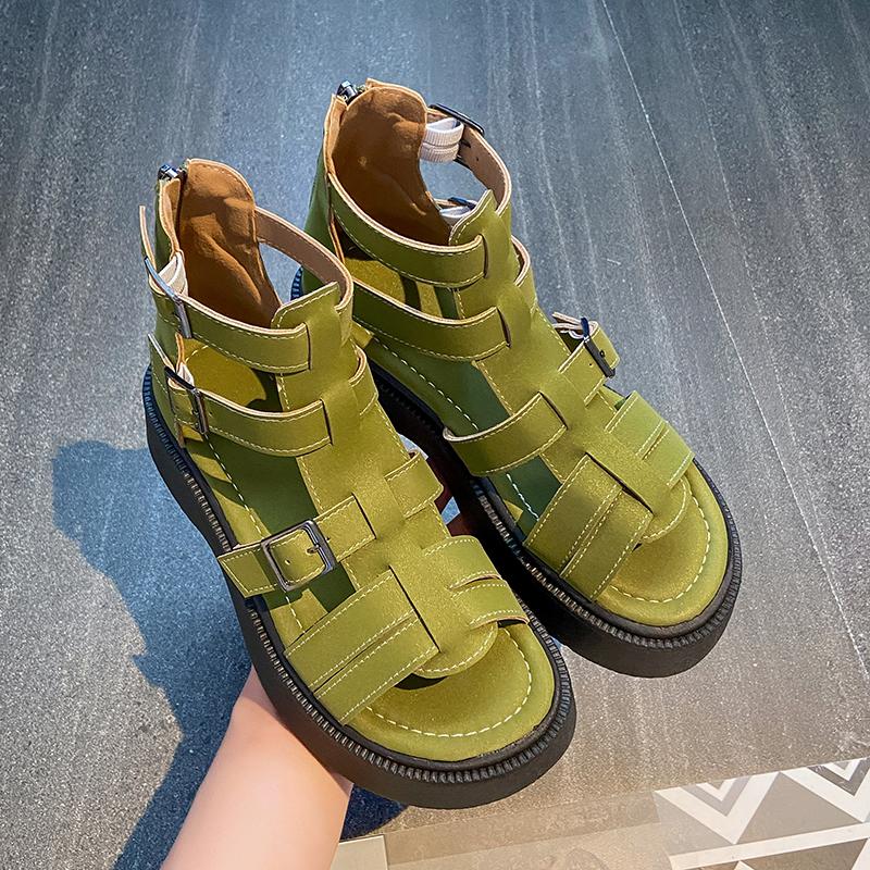 Leather Heightening Casual Hollow Zipper Sandals