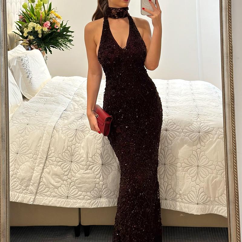 Glitter Neck Party Dress
