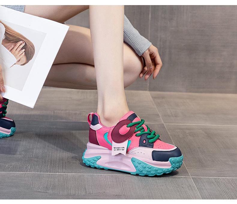 Mixed Color Leather Casual Sneakers