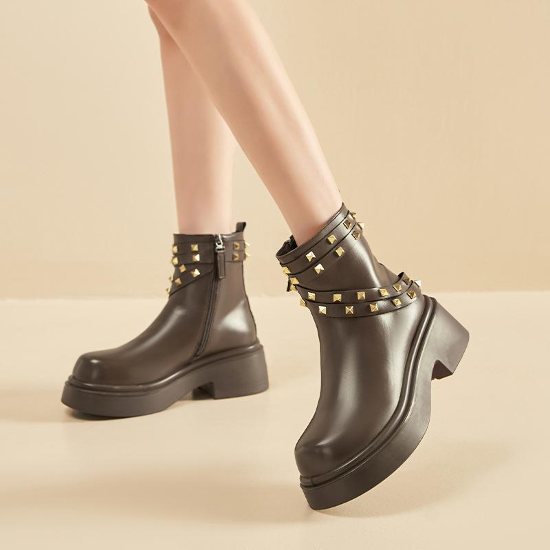 Punk Square Heel Zipper Ankle Boots