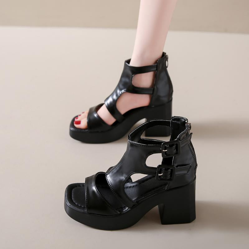 Cross-Strap Casual Roman High Heels Sandals